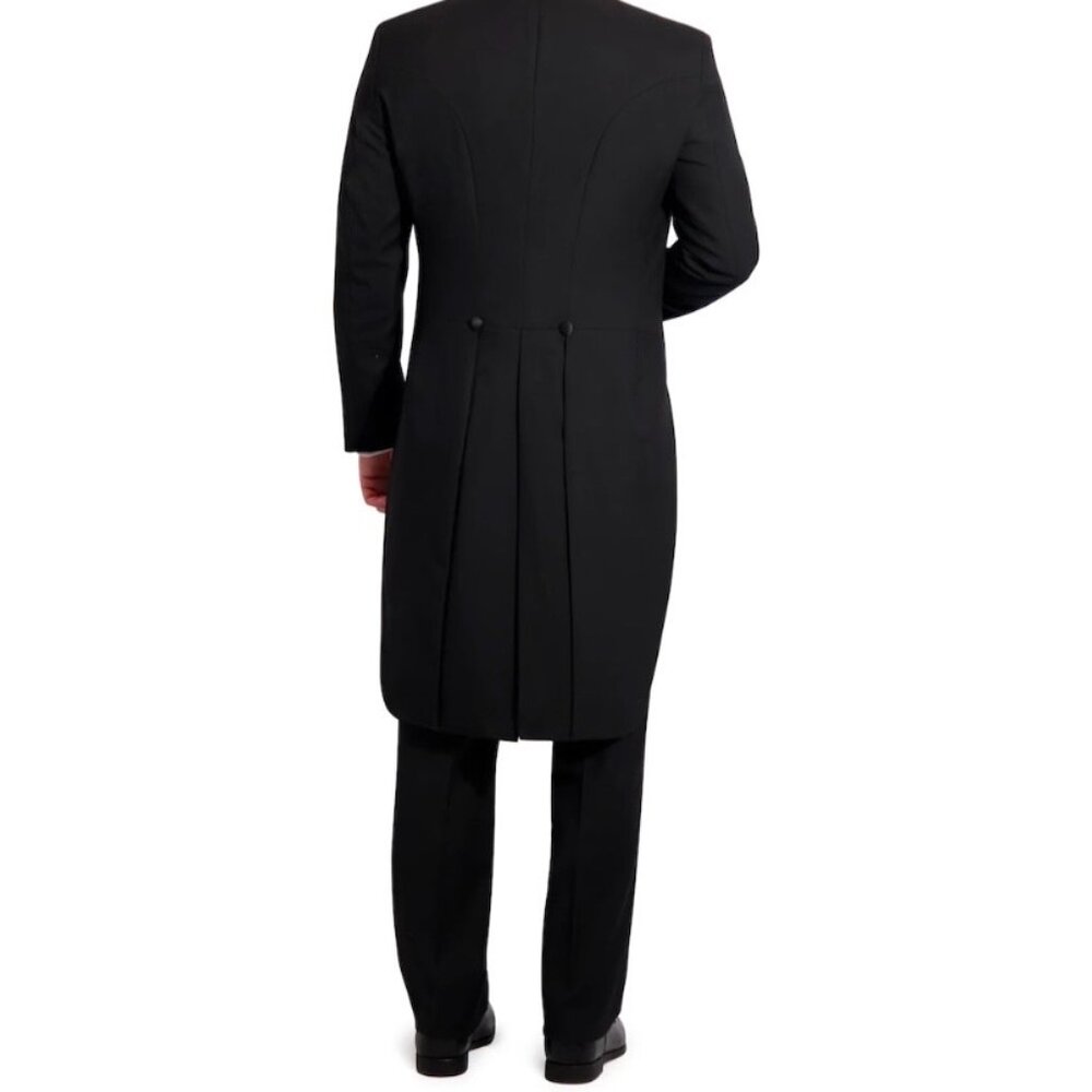 Men's 100% Wool Black Tuxedo Tailcoat with Satin Peak Lapels - Gala Black Tie - Picture 4 of 6